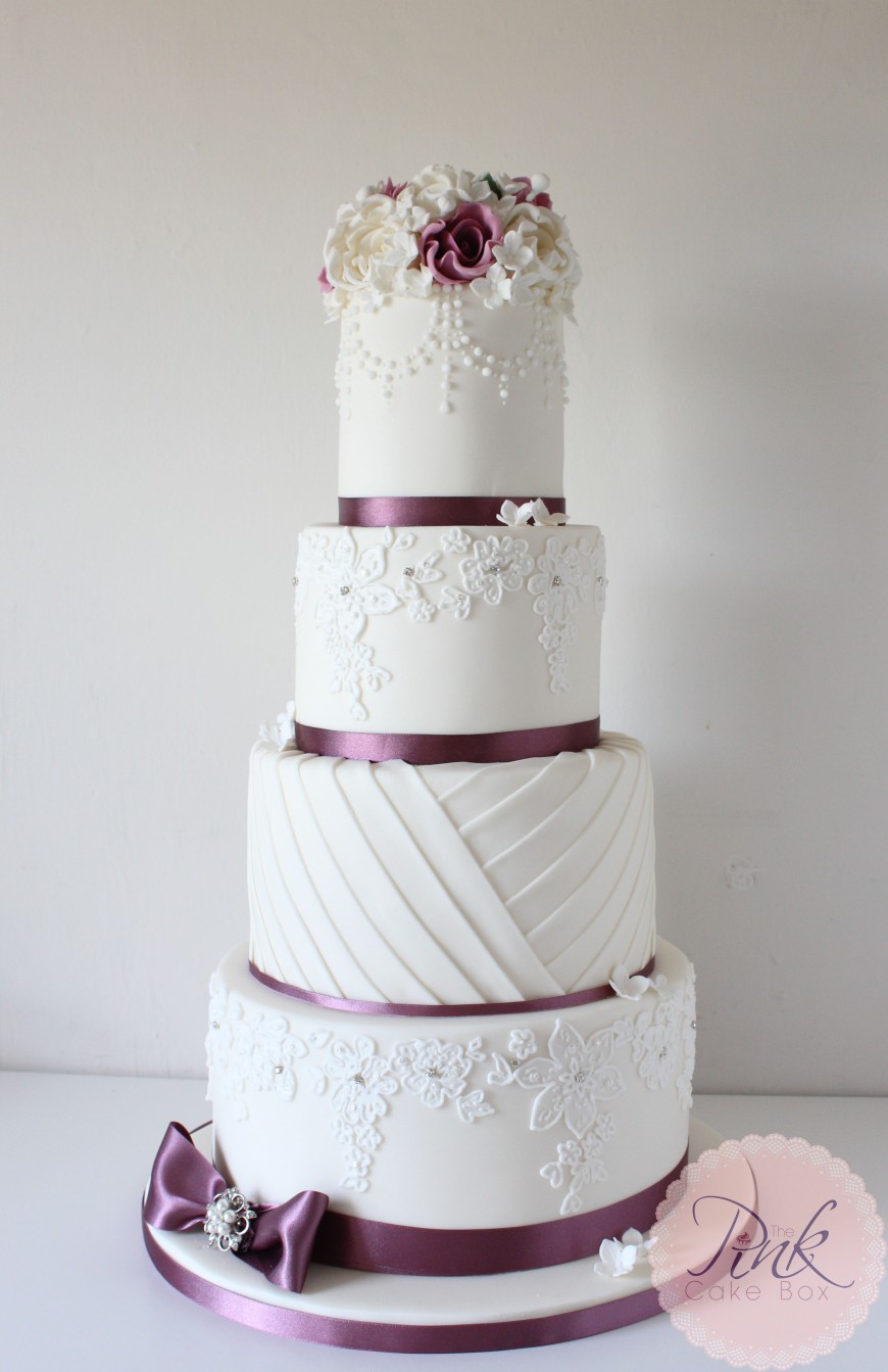 dusky-pink-lace-and-pleat-wedding-cake