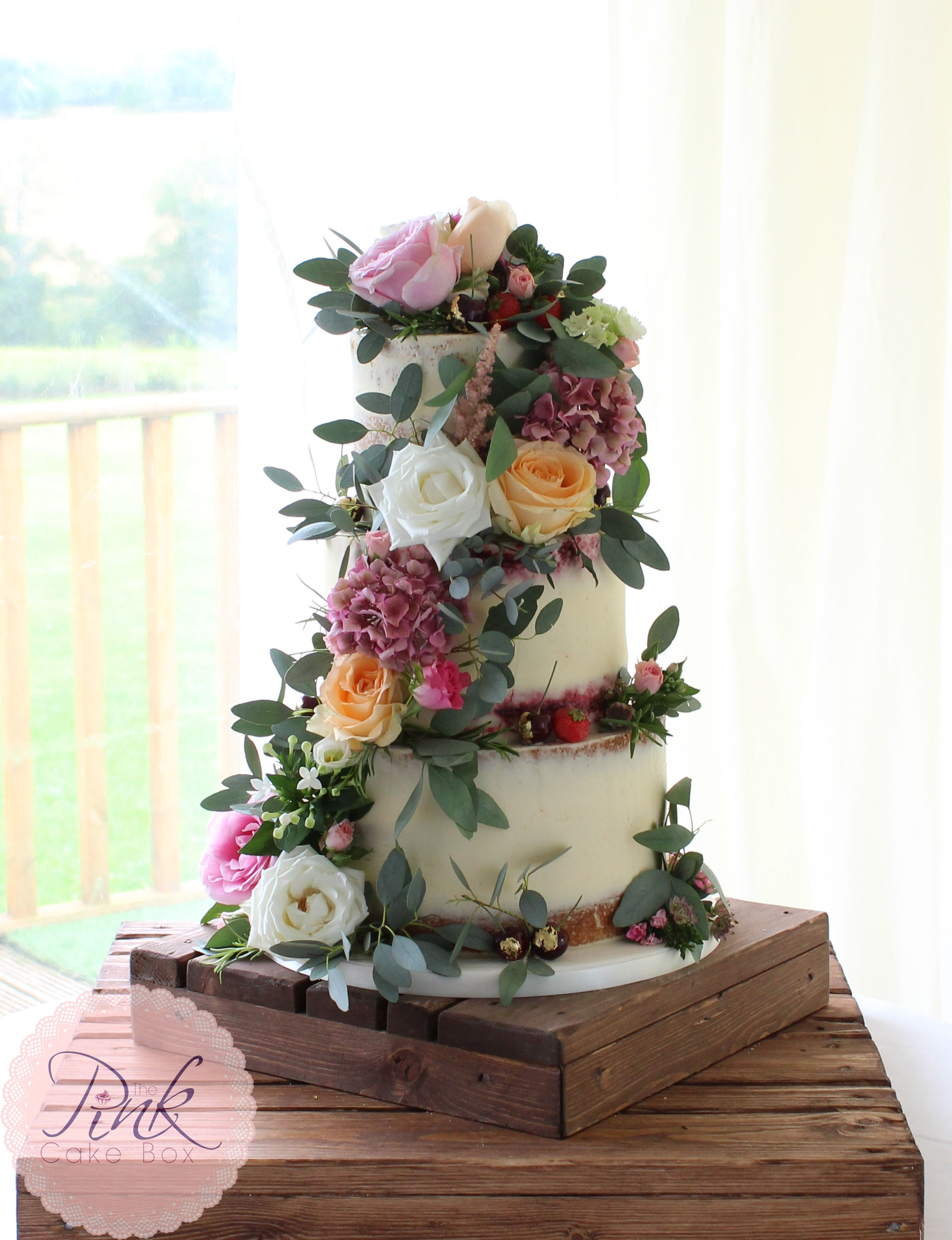 Semi Naked Wedding  Cake  with fresh flowers  Wedding  Cakes  